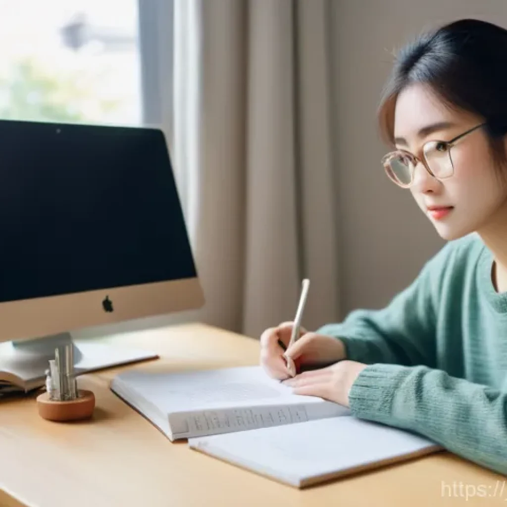 정보처리 자격증으로 경력 전환에 성공한 사례 - **Prompt:** A determined young Japanese woman, in her late 20s, sits at a clean, modern desk in her ...