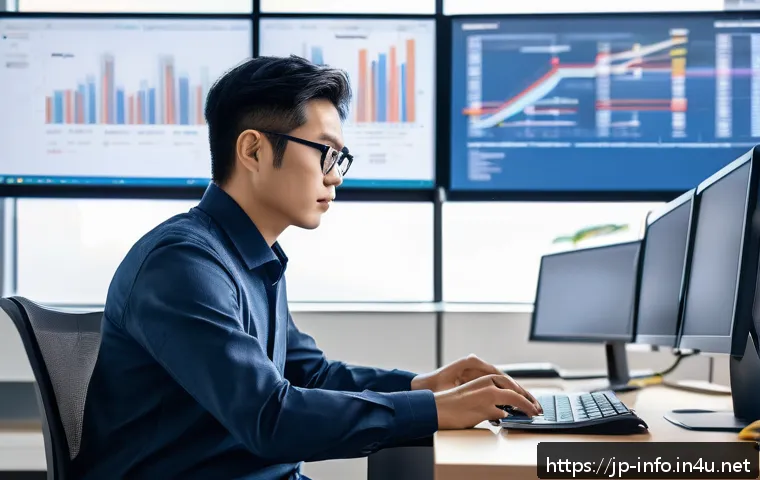 정보처리기사와 관련된 최신 IT 기술 트렌드 - A modern Japanese IT professional in a sleek office setting, studying multiple cloud computing platf...