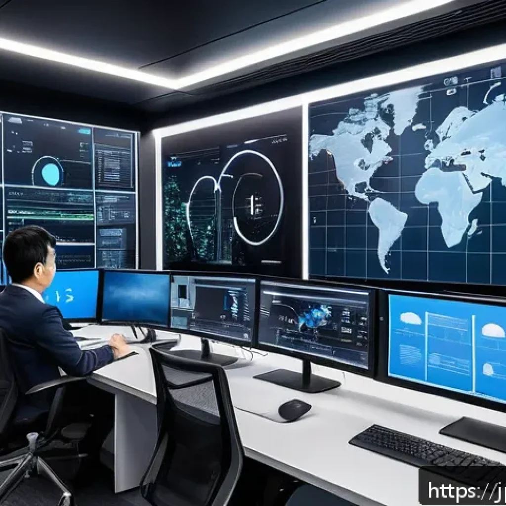 정보처리 자격증과 클라우드 기술 트렌드 - A modern office setting with a diverse group of Japanese IT professionals collaborating on cloud com...