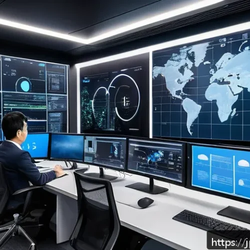 정보처리 자격증과 클라우드 기술 트렌드 - A modern office setting with a diverse group of Japanese IT professionals collaborating on cloud com...