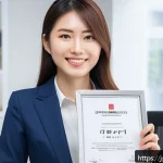 정보처리기사 취득 후 커리어 확장 성공 사례 - A modern Japanese office scene featuring a confident young IT professional wearing business casual a...