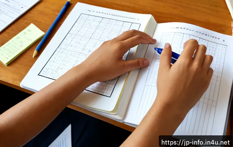 정보처리 실기 과목별 공부 전략과 주의점 - Photorealistic Japanese university student organizing color-coded blank study notebooks, algorithm f...